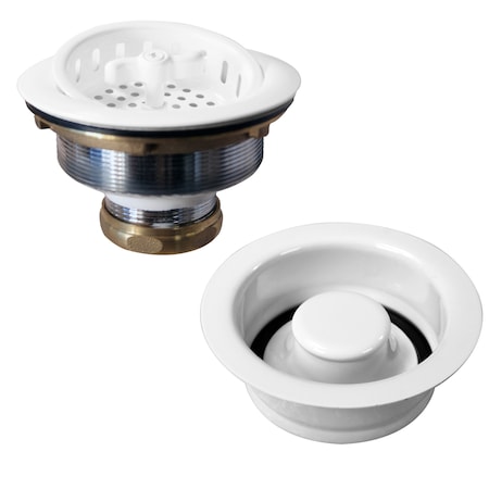 Westbrass Wing Nut Style Large Kitchen Basket Strainer W/ InSinkErator Style Disposal Flange & Stopper in Powd D2155-50